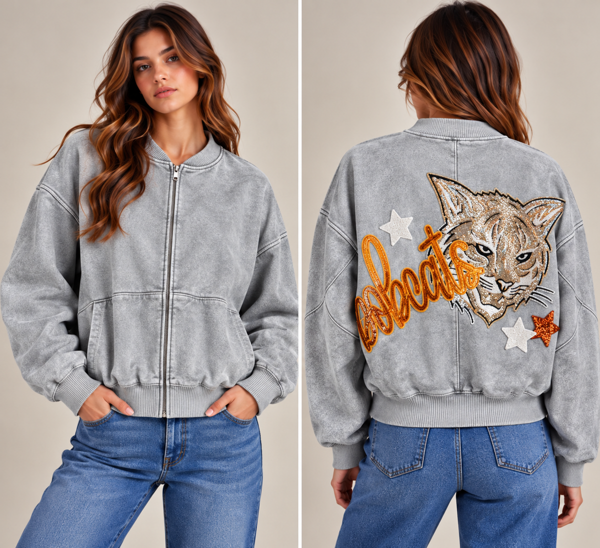 Game Day Fleece Jacket w/ 2 Large Sequin Patches+ 3 Stars