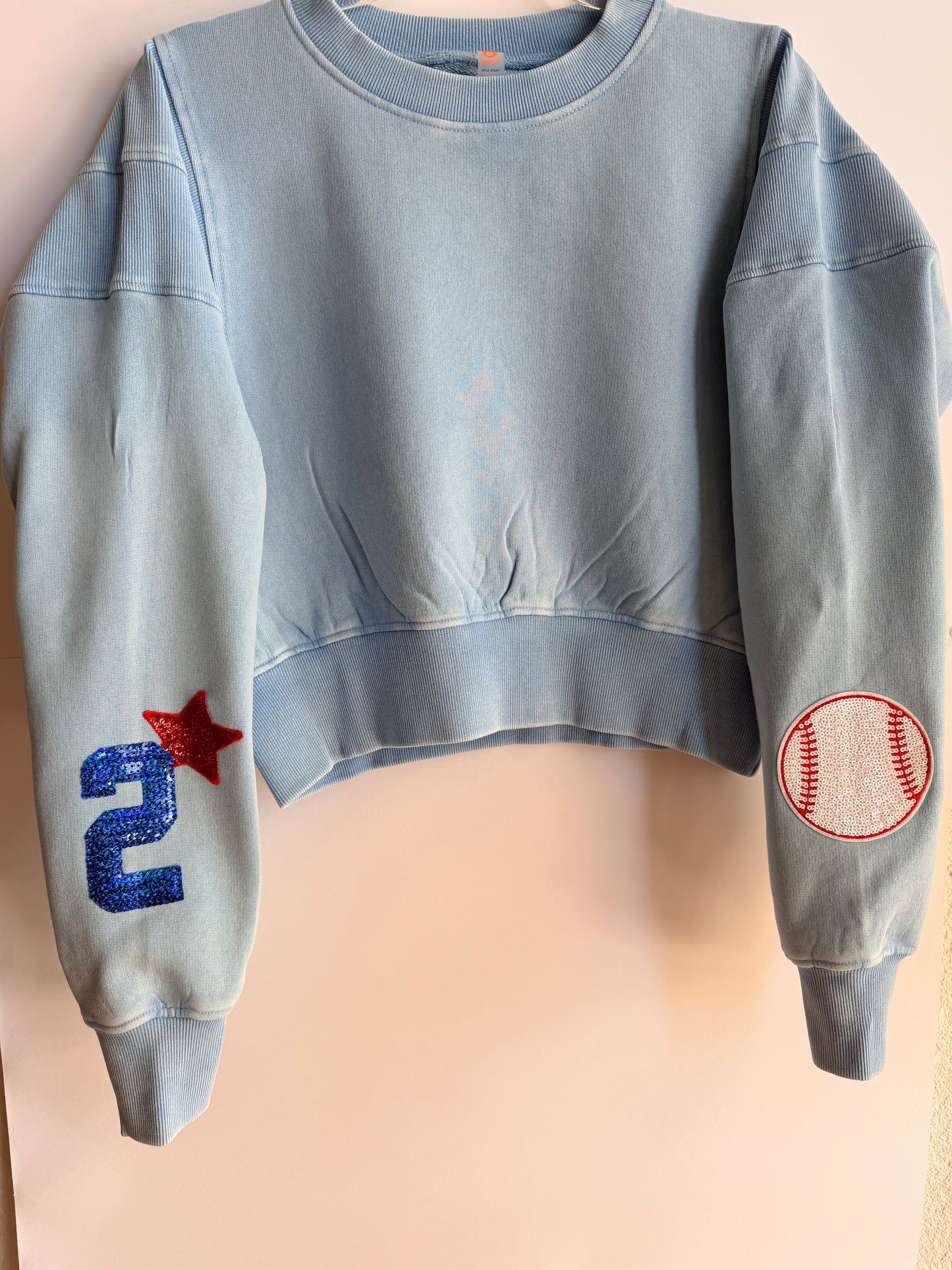 Cropped Sweatshirt and Wide Leg Sweatpant Set w/ Sequin Patches