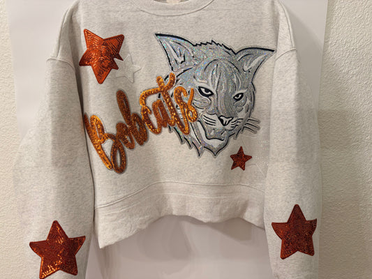 Woman's Oversized Crop Sweatshirt with 2 Large Patches + 6 Stars