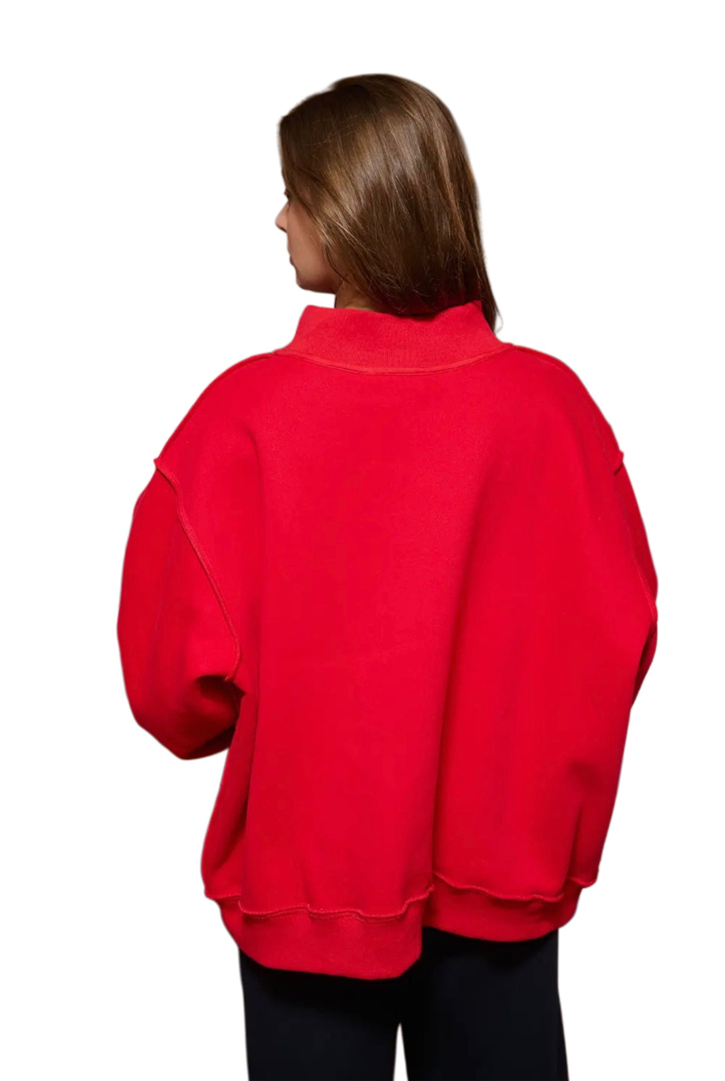 Woman's Mock Neck Sweatshirt-Red Saved