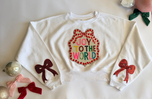 Adult Christmas Sweatshirt with Sequin Patch+ Bows