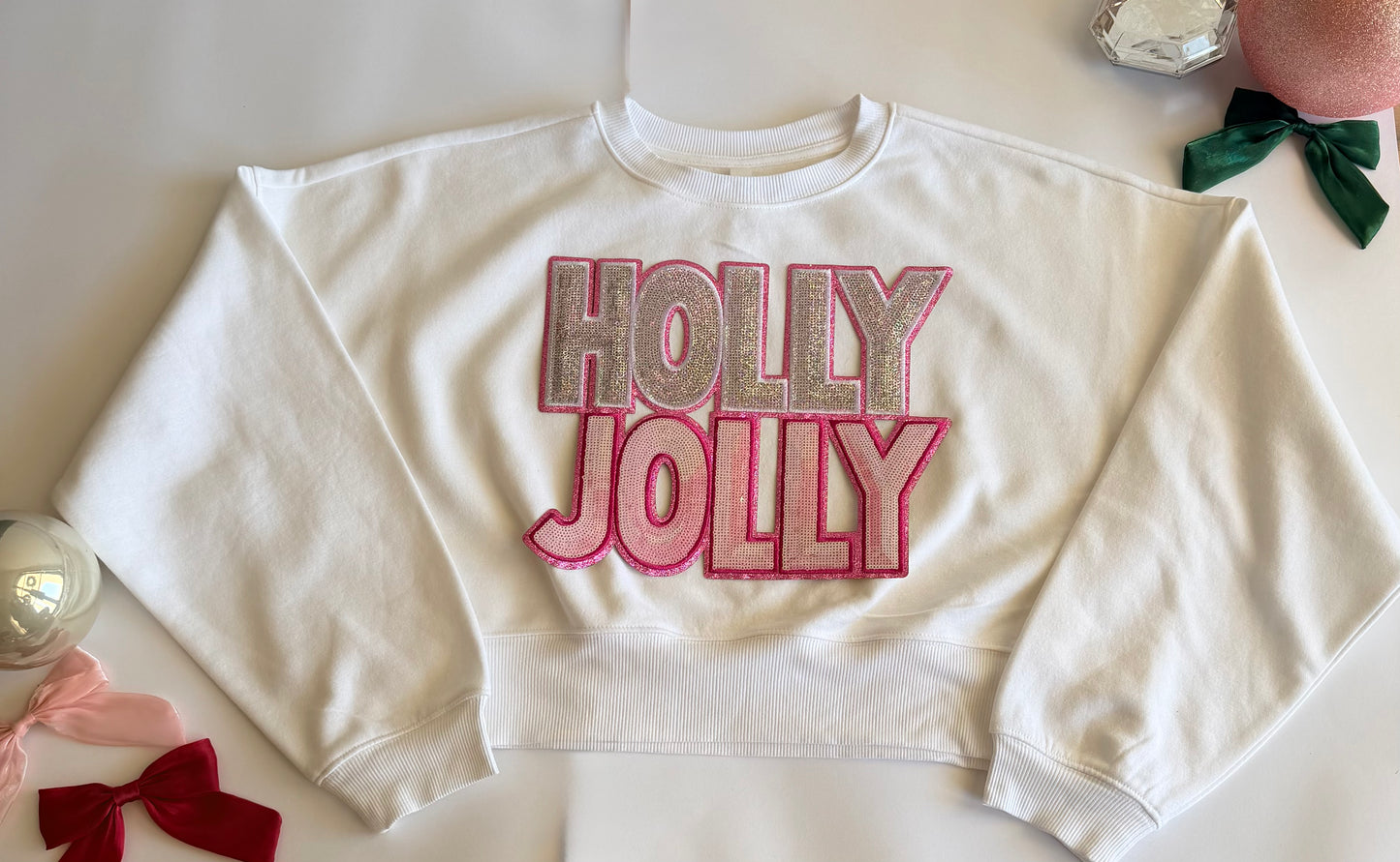 Adult Christmas Crop Sweatshirt with Single Christmas Sequin Patch