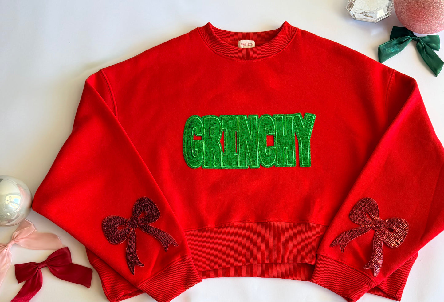 Adult Christmas Sweatshirt with Sequin Patch+ Bows