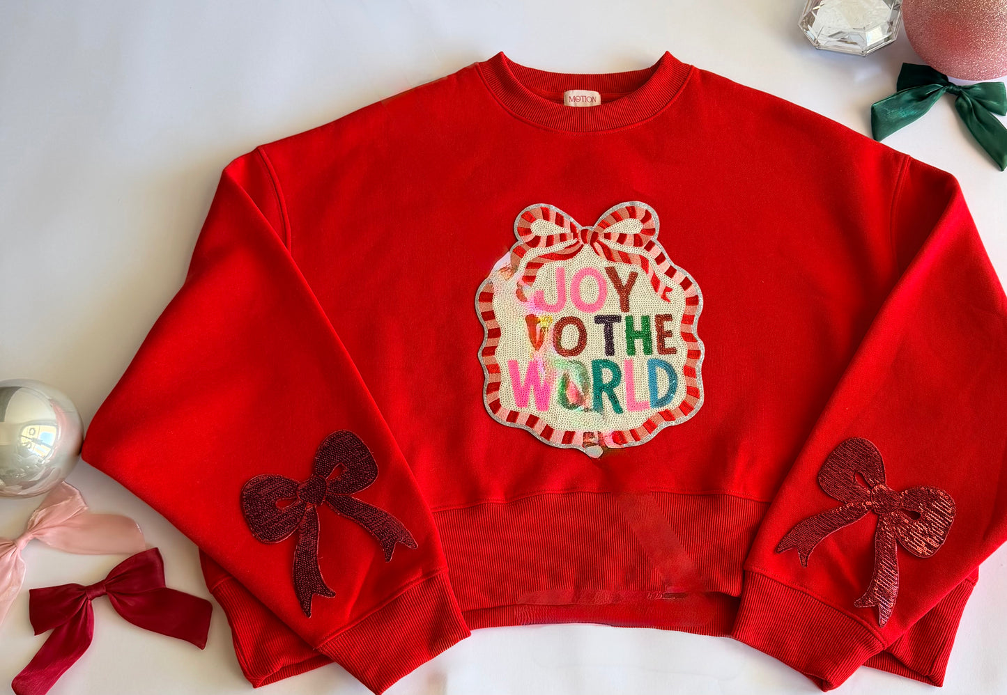 Adult Christmas Sweatshirt with Sequin Patch+ Bows