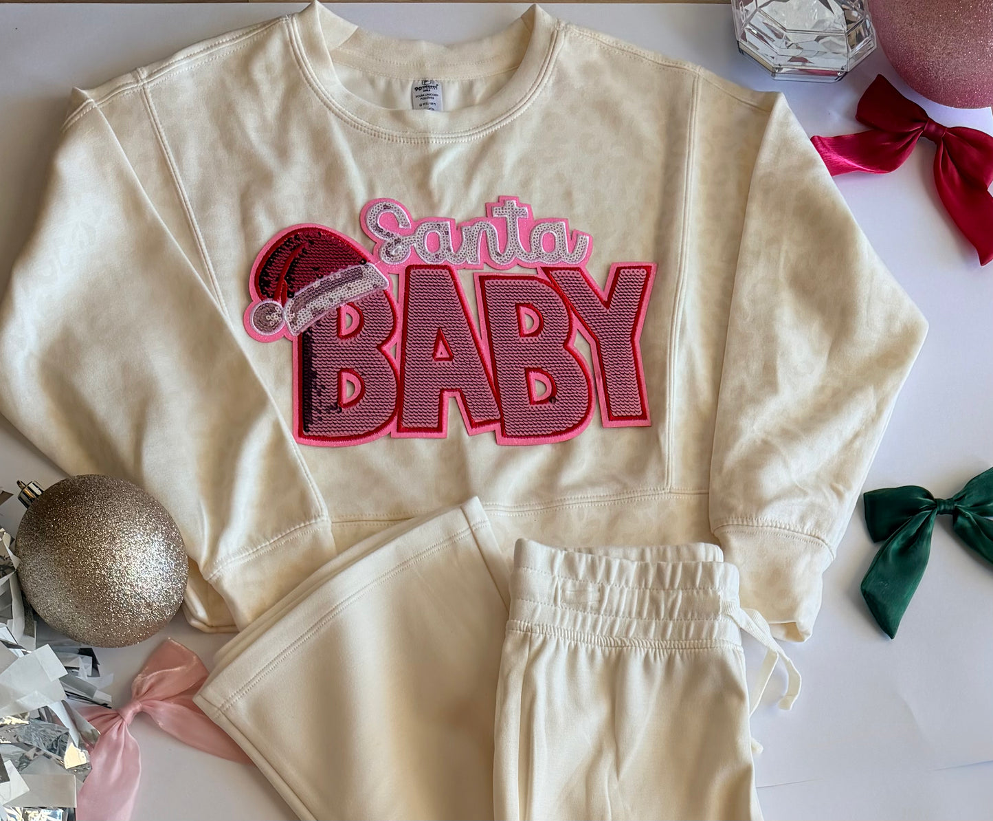 Youth Christmas Pullover Leopard Pant Set with Christmas Single Patch