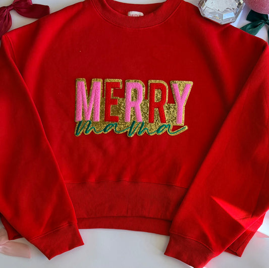 Adult Christmas Crop Sweatshirt with Single Christmas Sequin Patch