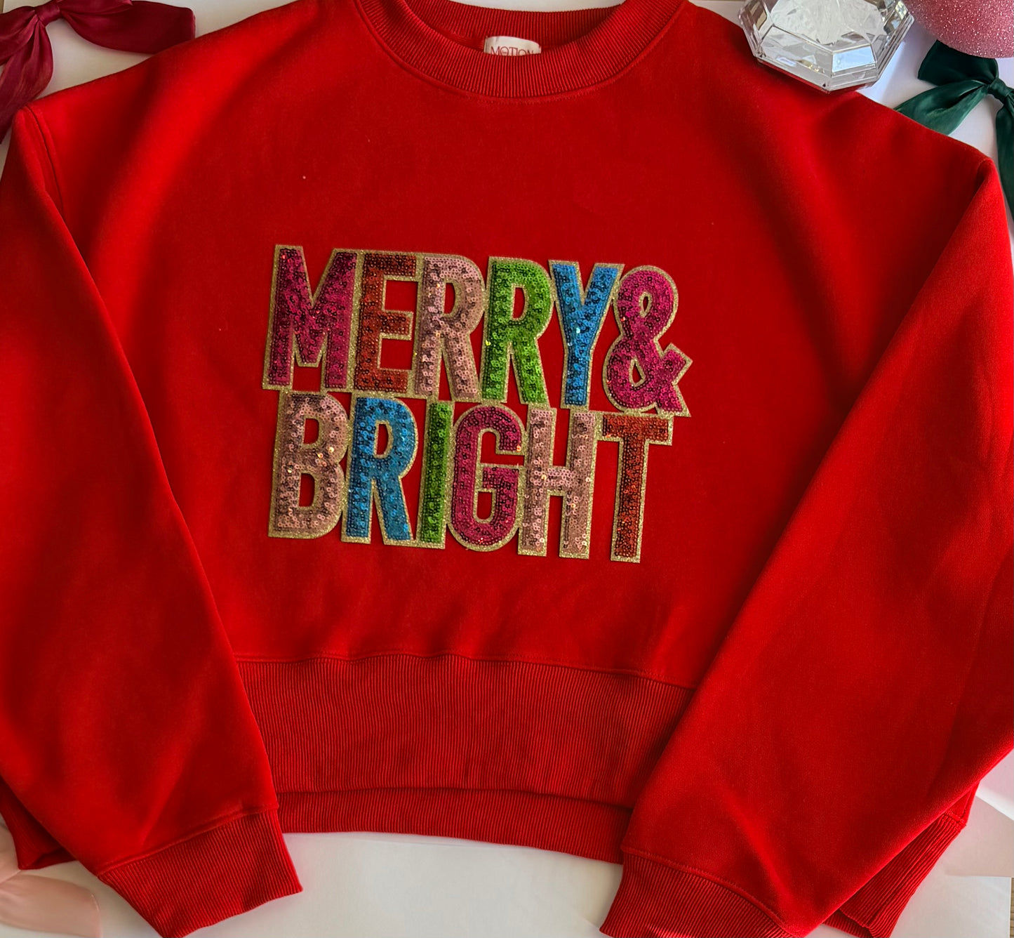 Adult Christmas Crop Sweatshirt with Single Christmas Sequin Patch