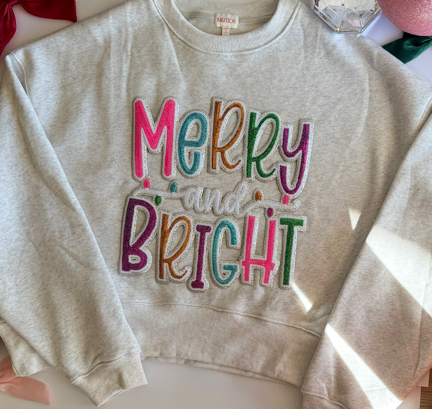 Adult Christmas Crop Sweatshirt with Single Christmas Sequin Patch