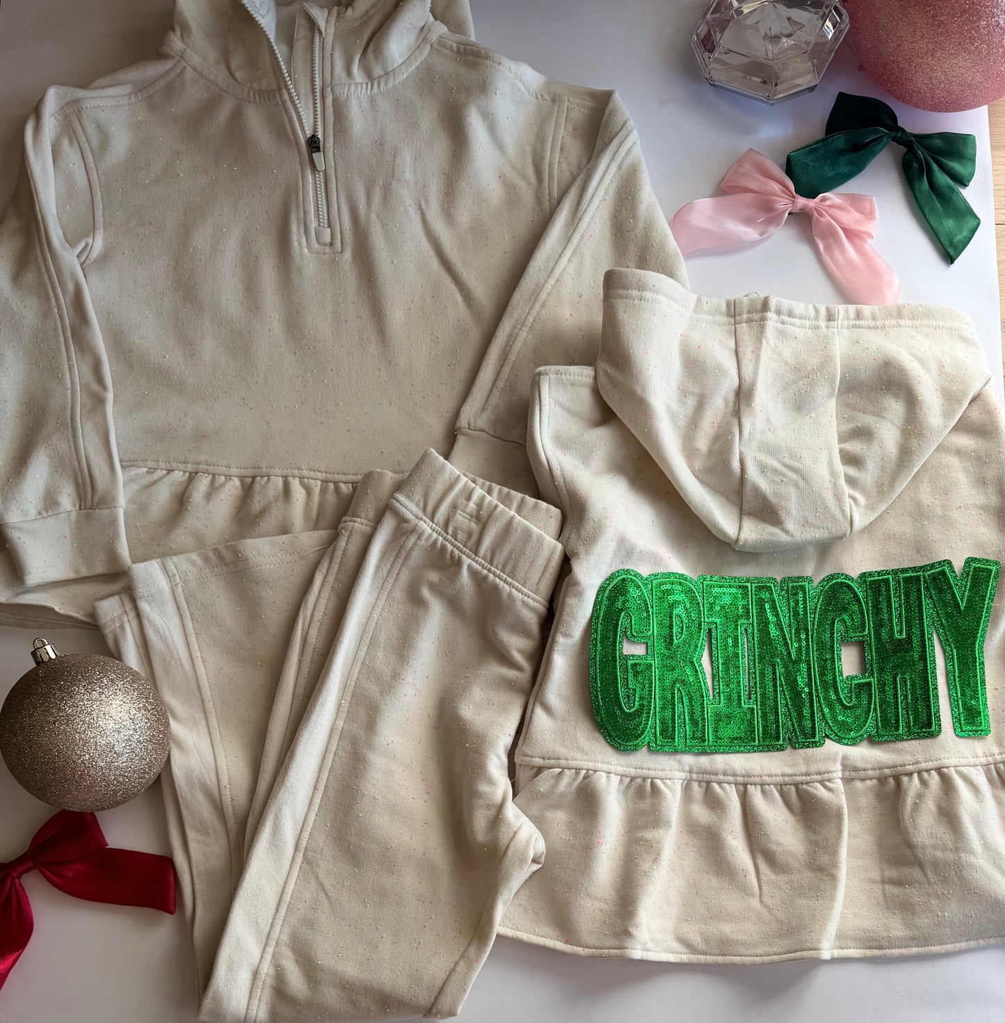 Toddler Christmas Half Zip Speckled Flared Pant Set