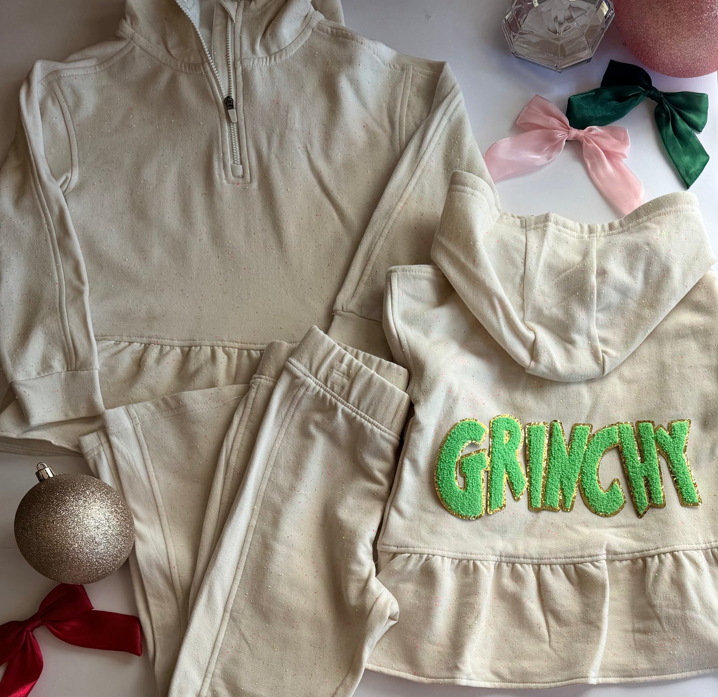 Toddler Christmas Half Zip Speckled Flared Pant Set