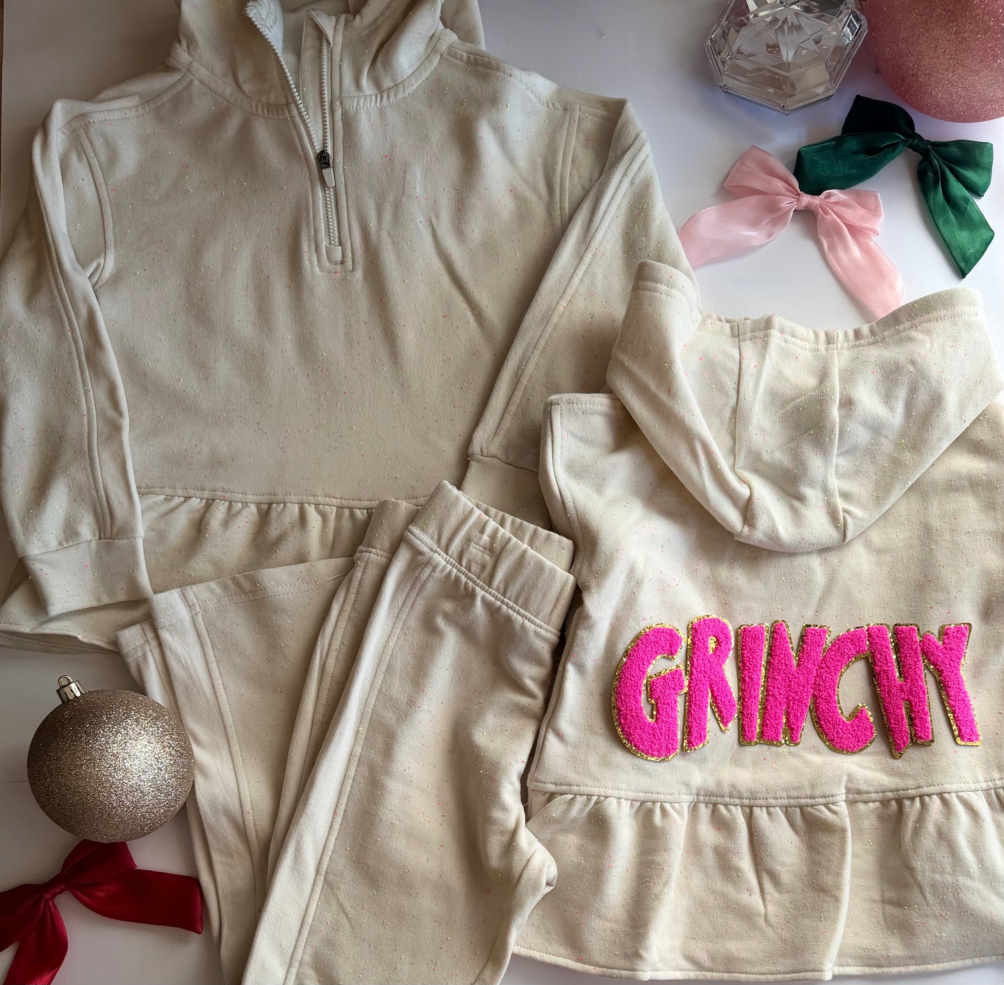 Toddler Christmas Half Zip Speckled Flared Pant Set