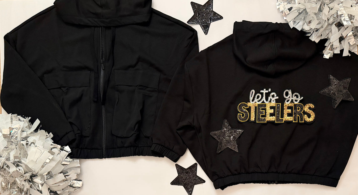 NFL Team Custom Soft Scuba Full Zip Jacket with Large Sequin Patch+ 2 Stars