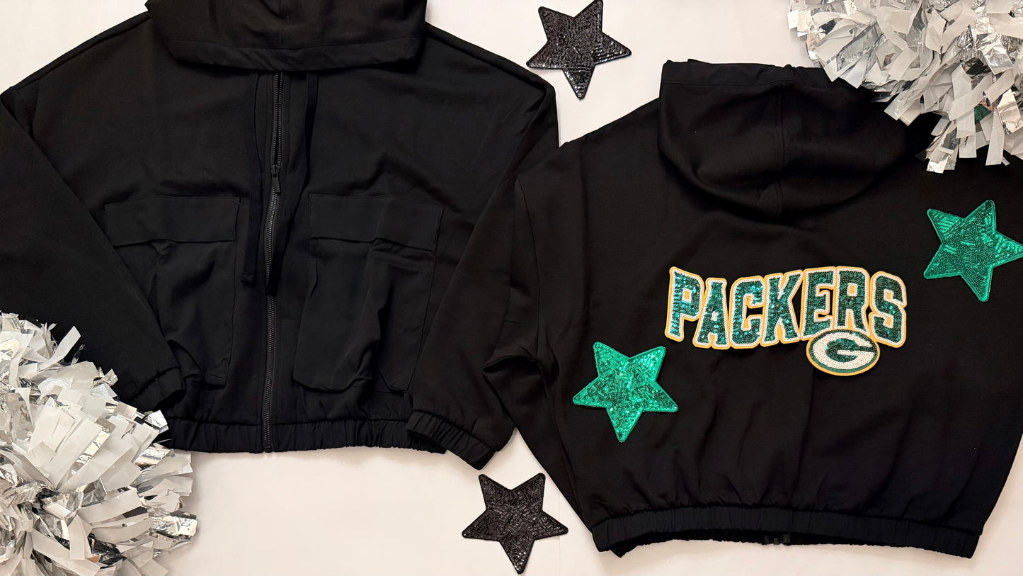 NFL Team Custom Soft Scuba Full Zip Jacket with Large Sequin Patch+ 2 Stars