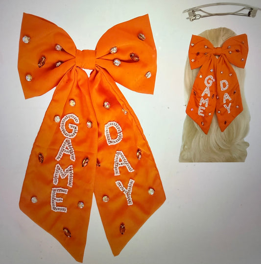 Game Day Bead Gemstone Bow Barrette Hair Clip