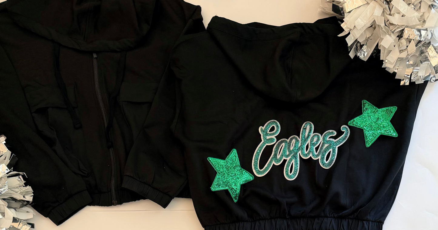 Eagles Team Custom Soft Scuba Full Zip Jacket with Large Sequin Patch+ 2 Stars