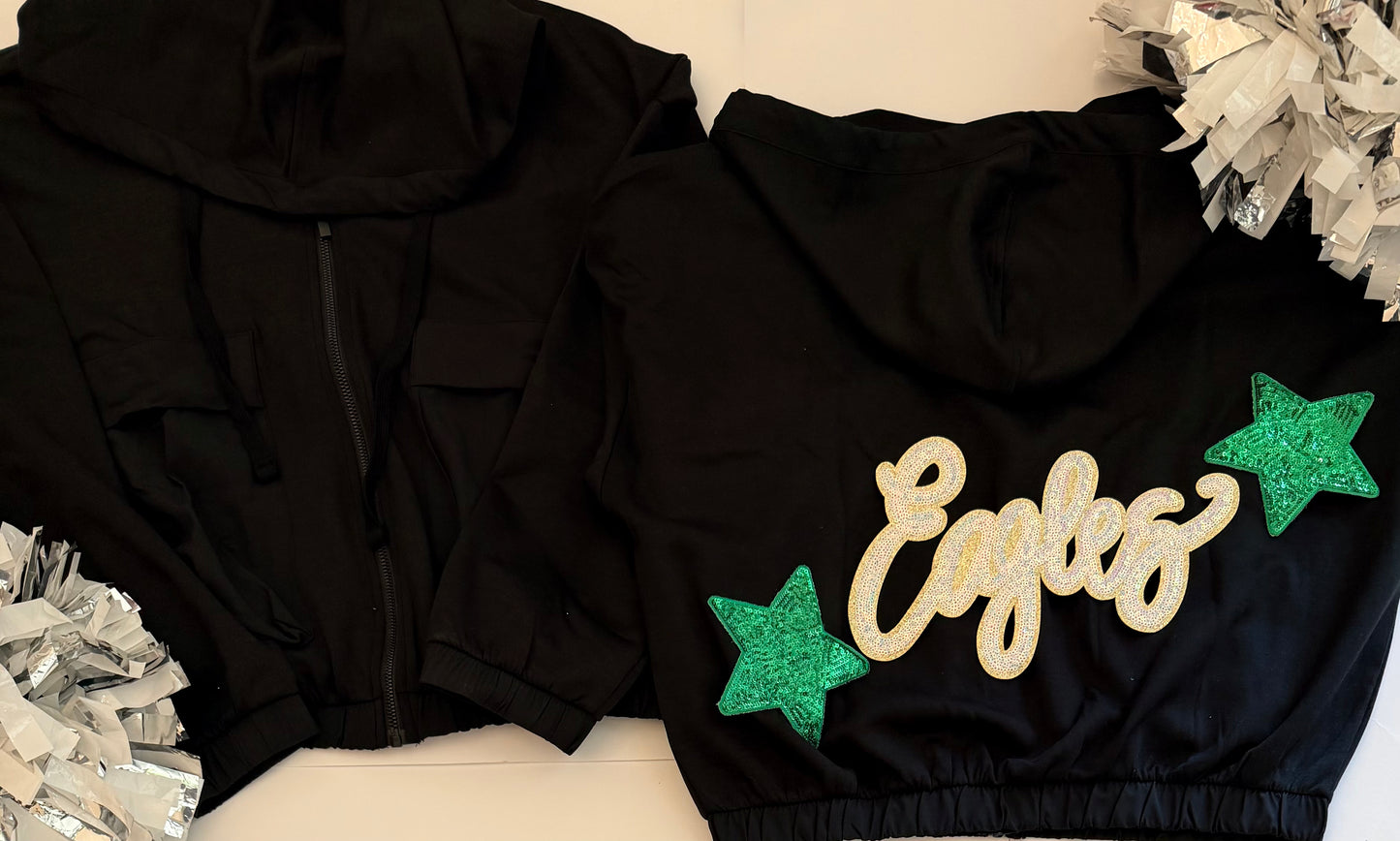 Eagles Team Custom Soft Scuba Full Zip Jacket with Large Sequin Patch+ 2 Stars