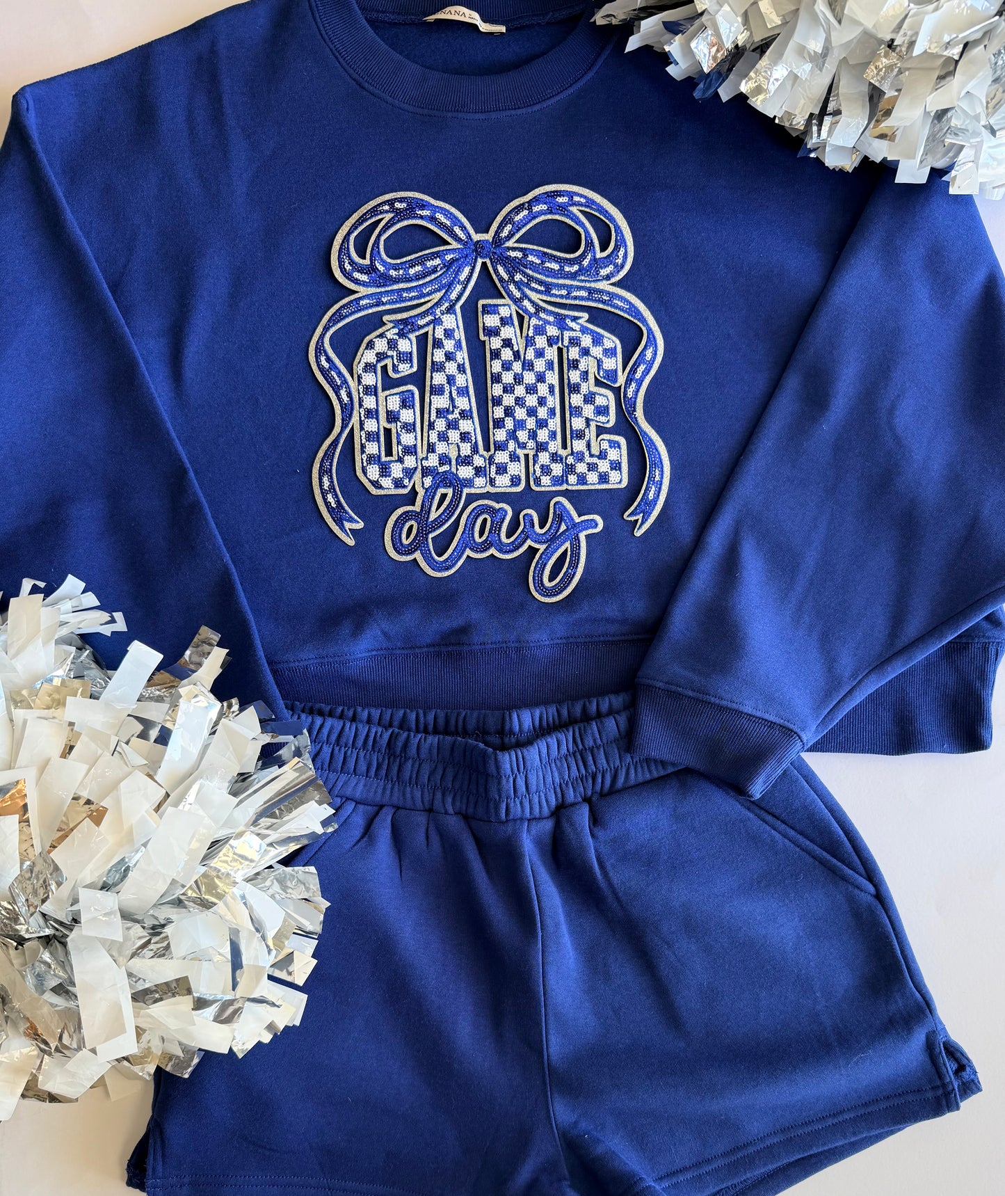 Adult Game Day Sweatshirt + Short Set with Single Sequin Patch