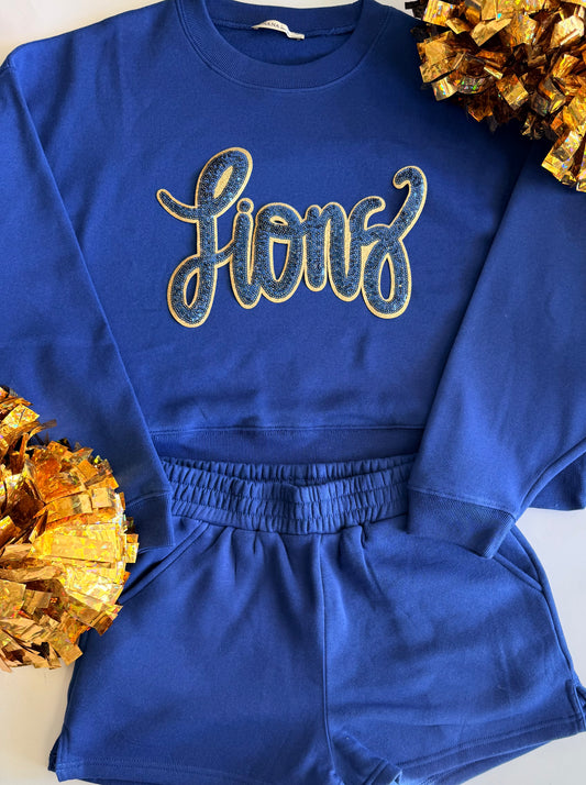 Adult Lions Sweatshirt + Short Set with Single Sequin Patch