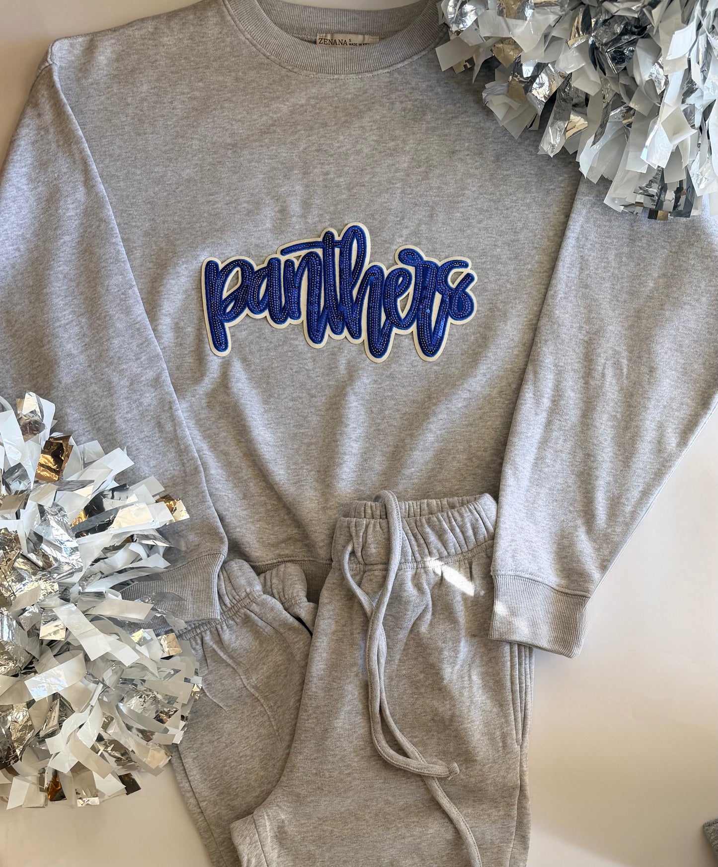 Adult Panthers Pullover + Jogger Set with Single Sequin Patch