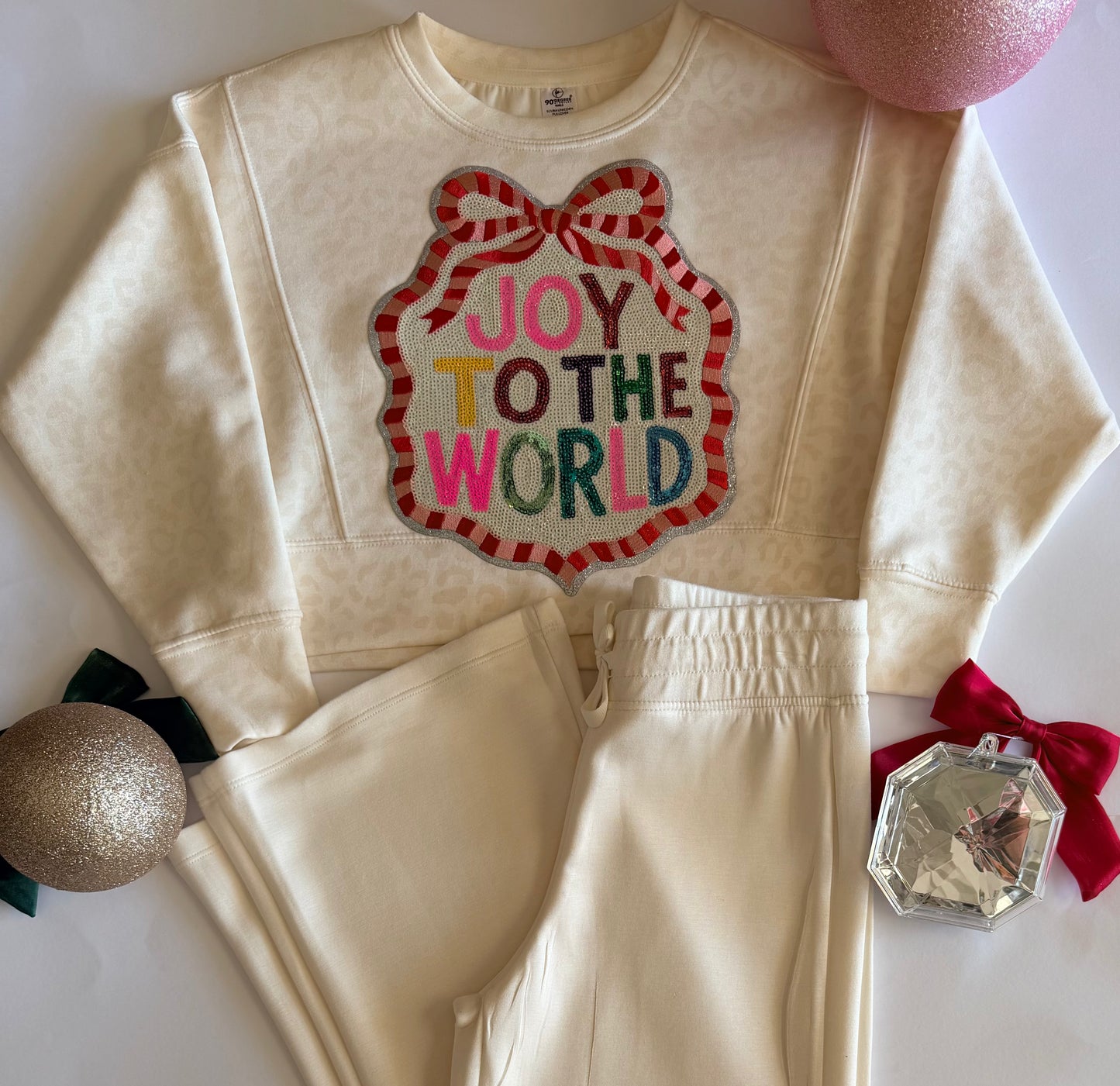 Youth Christmas Pullover Leopard Pant Set with Christmas Single Patch