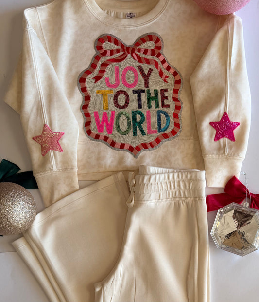 Youth Christmas Pullover Leopard Pant Set with Christmas Patch + Stars
