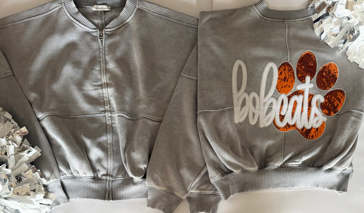 Game Day Custom Acid-Washed Fleece Jacket w/ 2 Large Sequin Patches