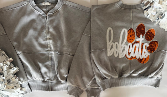 Game Day Custom Acid-Washed Fleece Jacket w/ 2 Large Sequin Patches