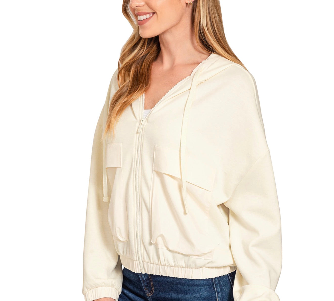 Soft Scuba Full Zip Jacket with Large Sequin Patch+ 2 Stars