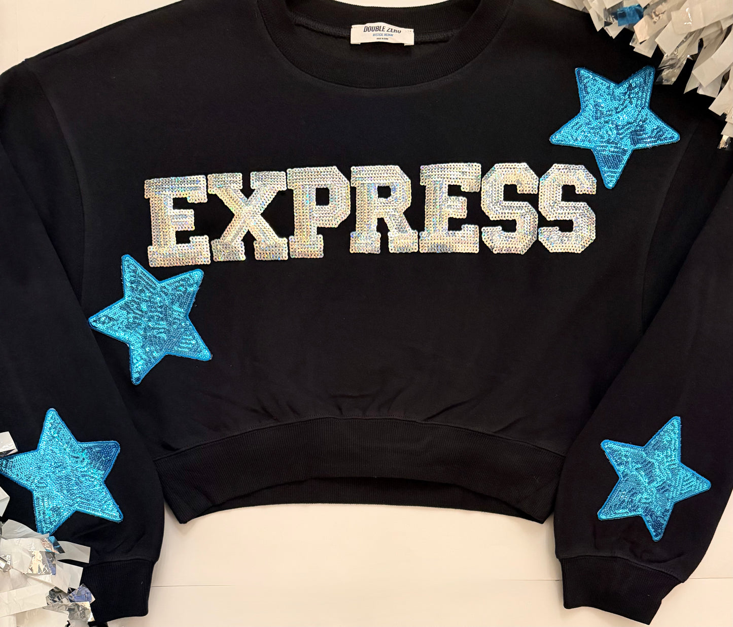 Cheer Crop Sweatshirt Large Sequined Stars