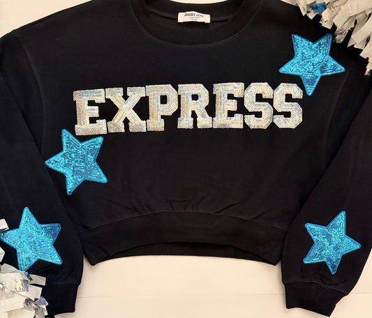 Cheer Crop Sweatshirt Large Sequined Stars