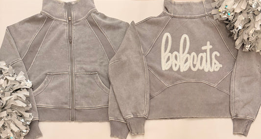 Acid-Washed Fleece Zip Up Jacket w/ Single Sequin Patch