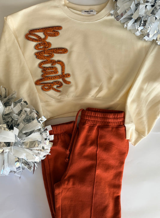 Adult Bobcats Crop + Sweatpant with Single Sequin Patch